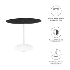 Lippa White/Black 36" Round Faux Marble Dining Table - Ornate Home