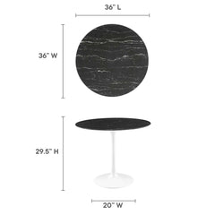 Lippa White/Black 36" Round Faux Marble Dining Table - Ornate Home