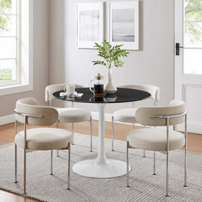 Lippa White/Black 40" Round Faux Marble Dining Table - Ornate Home