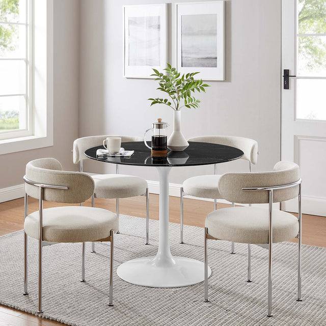 Lippa White/Black 40" Round Faux Marble Dining Table - Ornate Home