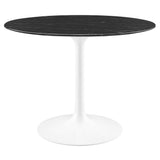 Lippa White/Black 40" Round Faux Marble Dining Table - Ornate Home