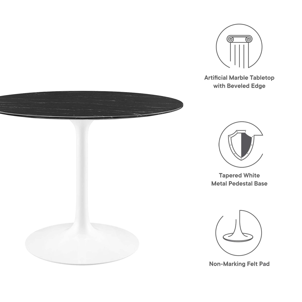 Lippa White/Black 40" Round Faux Marble Dining Table - Ornate Home