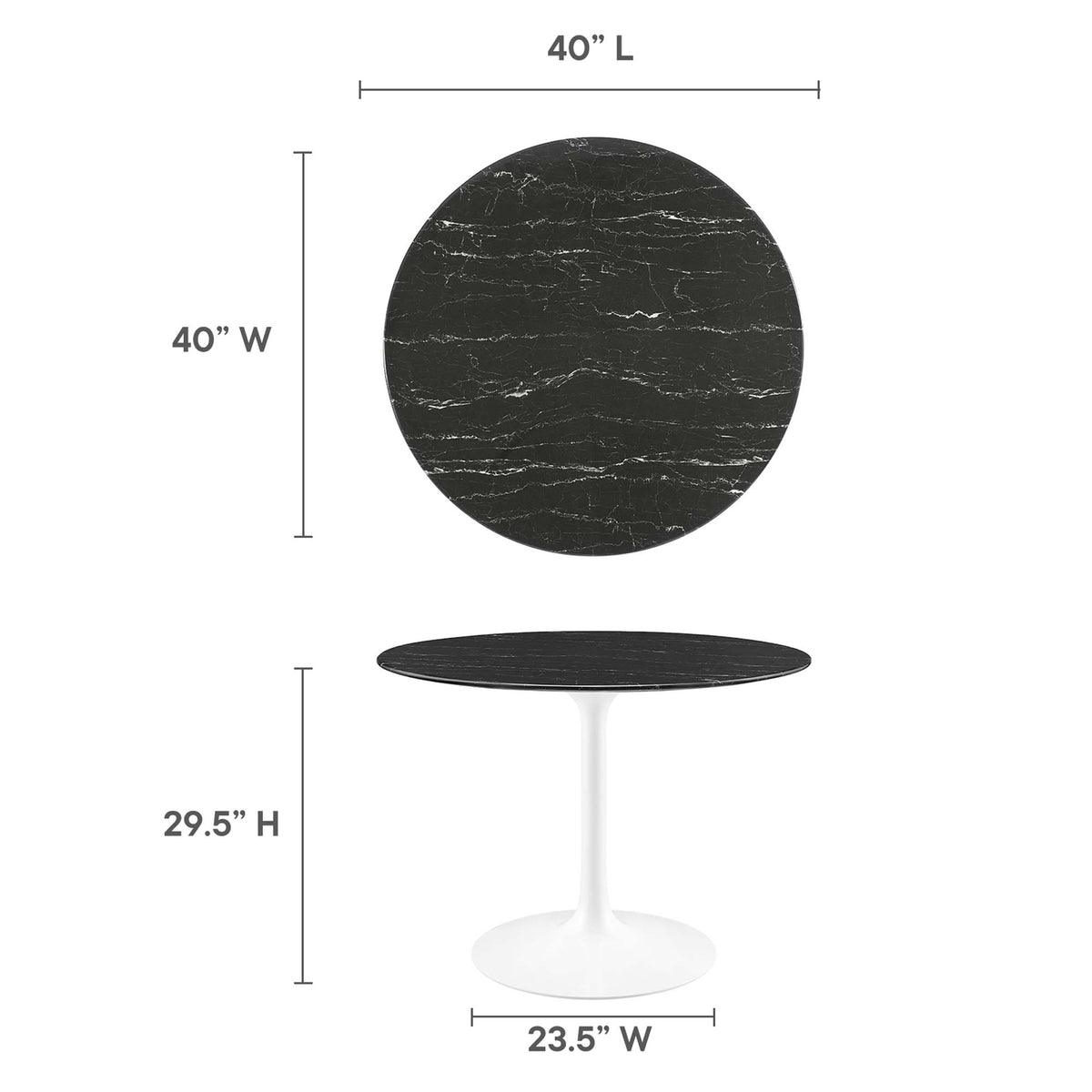Lippa White/Black 40" Round Faux Marble Dining Table - Ornate Home