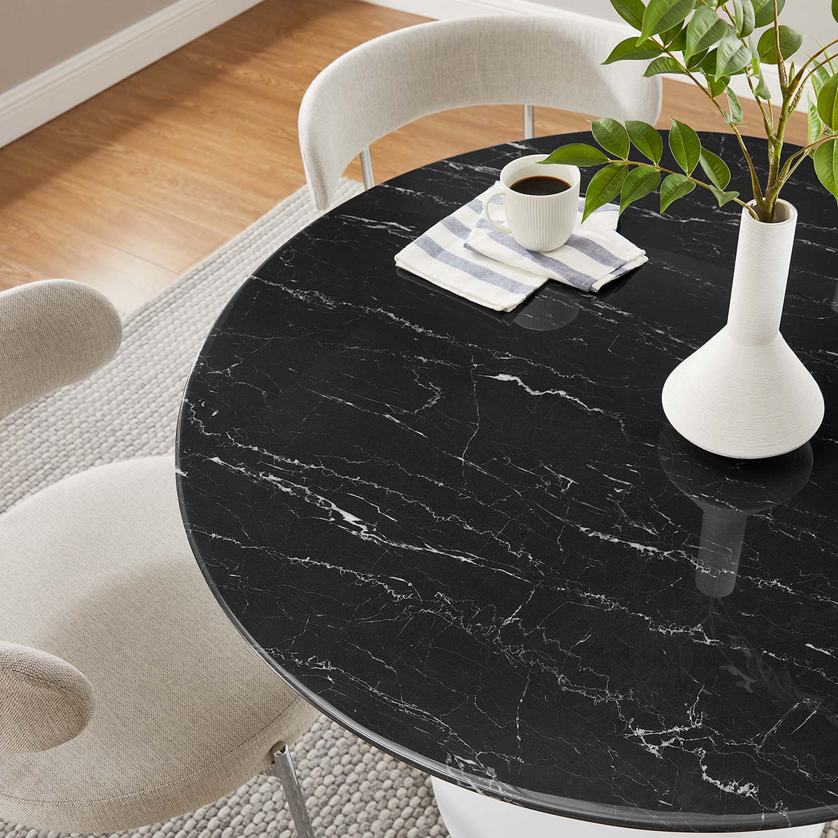 Lippa White/Black 40" Round Faux Marble Dining Table - Ornate Home