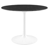 Lippa White/Black 40" Round Faux Marble Dining Table - Ornate Home