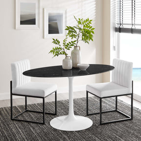 Lippa White/Black 54" Oval Faux Marble Dining Table - Ornate Home
