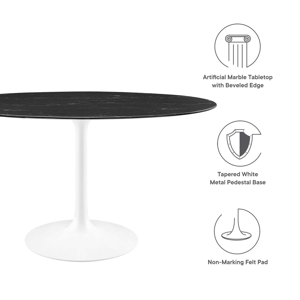 Lippa White/Black 54" Oval Faux Marble Dining Table - Ornate Home