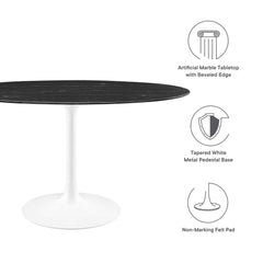 Lippa White/Black 54" Oval Faux Marble Dining Table - Ornate Home
