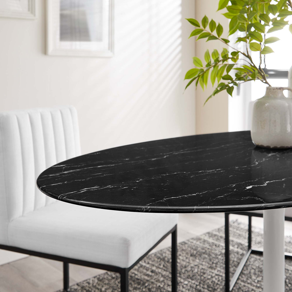 Lippa White/Black 54" Oval Faux Marble Dining Table - Ornate Home