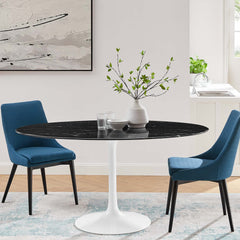 Lippa White/Black 60" Oval Faux Marble Dining Table - Ornate Home
