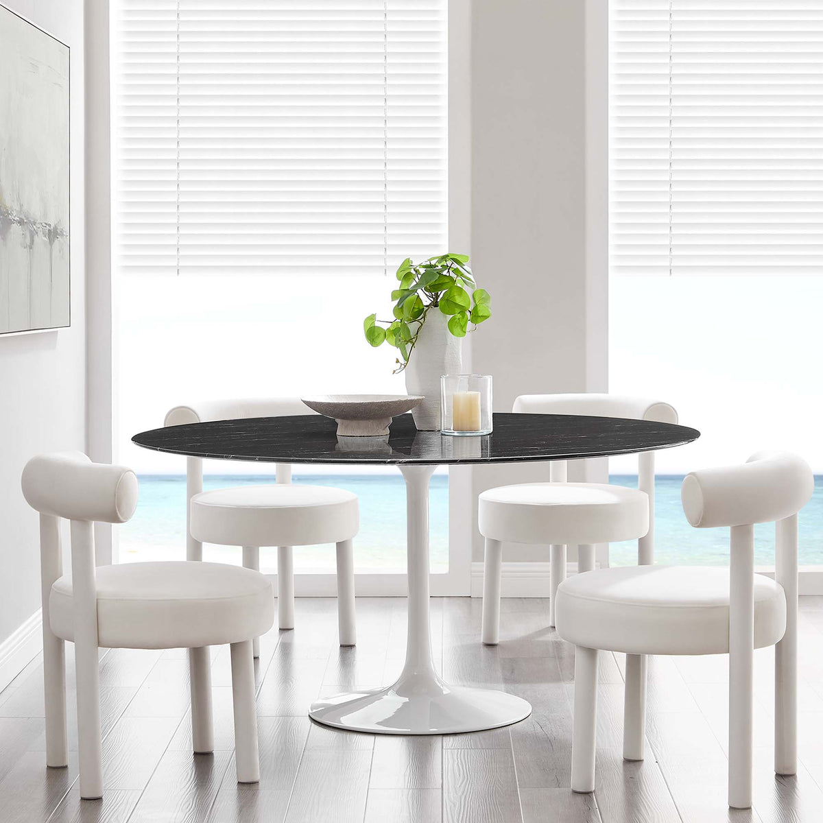 Lippa White/Black 60" Round Faux Marble Dining Table - Ornate Home