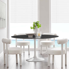 Lippa White/Black 60" Round Faux Marble Dining Table - Ornate Home