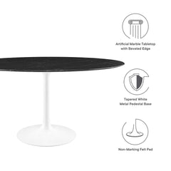 Lippa White/Black 60" Round Faux Marble Dining Table - Ornate Home