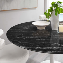 Lippa White/Black 60" Round Faux Marble Dining Table - Ornate Home