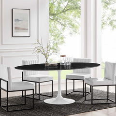 Lippa White/Black 78" Oval Faux Marble Dining Table - Ornate Home