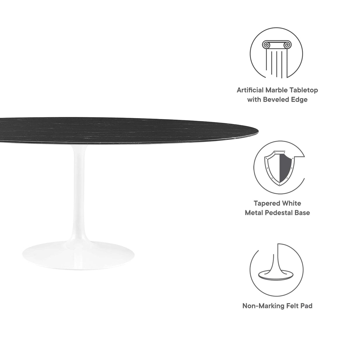 Lippa White/Black 78" Oval Faux Marble Dining Table - Ornate Home