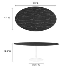 Lippa White/Black 78" Oval Faux Marble Dining Table - Ornate Home