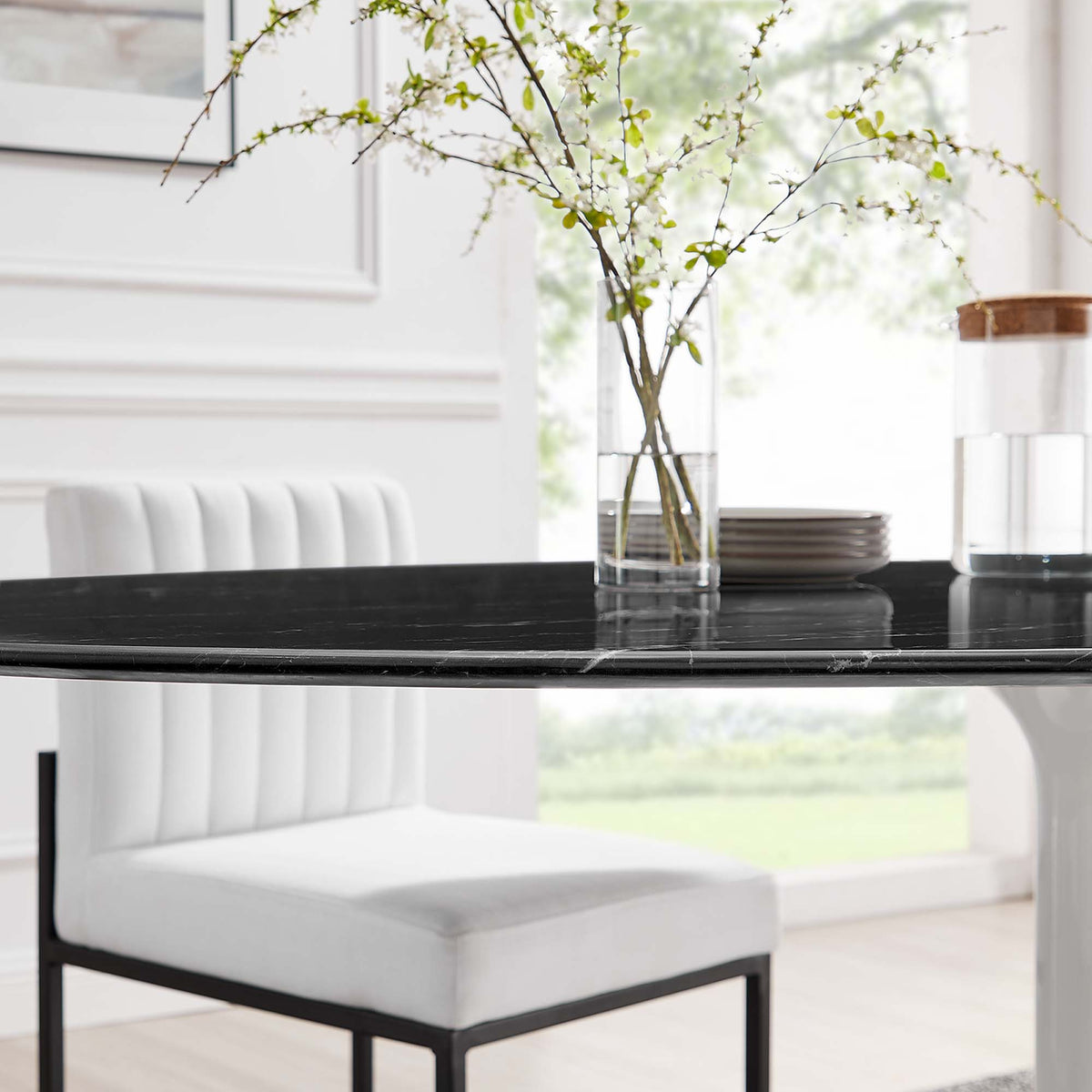 Lippa White/Black 78" Oval Faux Marble Dining Table - Ornate Home
