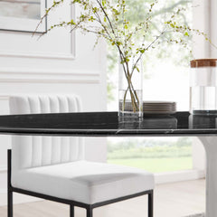 Lippa White/Black 78" Oval Faux Marble Dining Table - Ornate Home