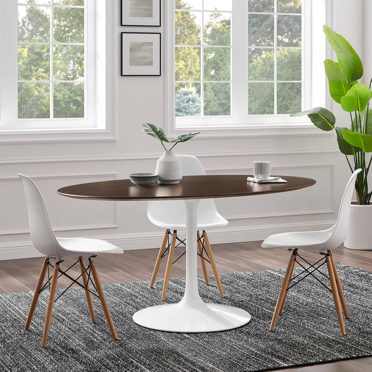 Lippa White/Cherry 60" Oval Cherry Walnut Wood Dining Table - Ornate Home