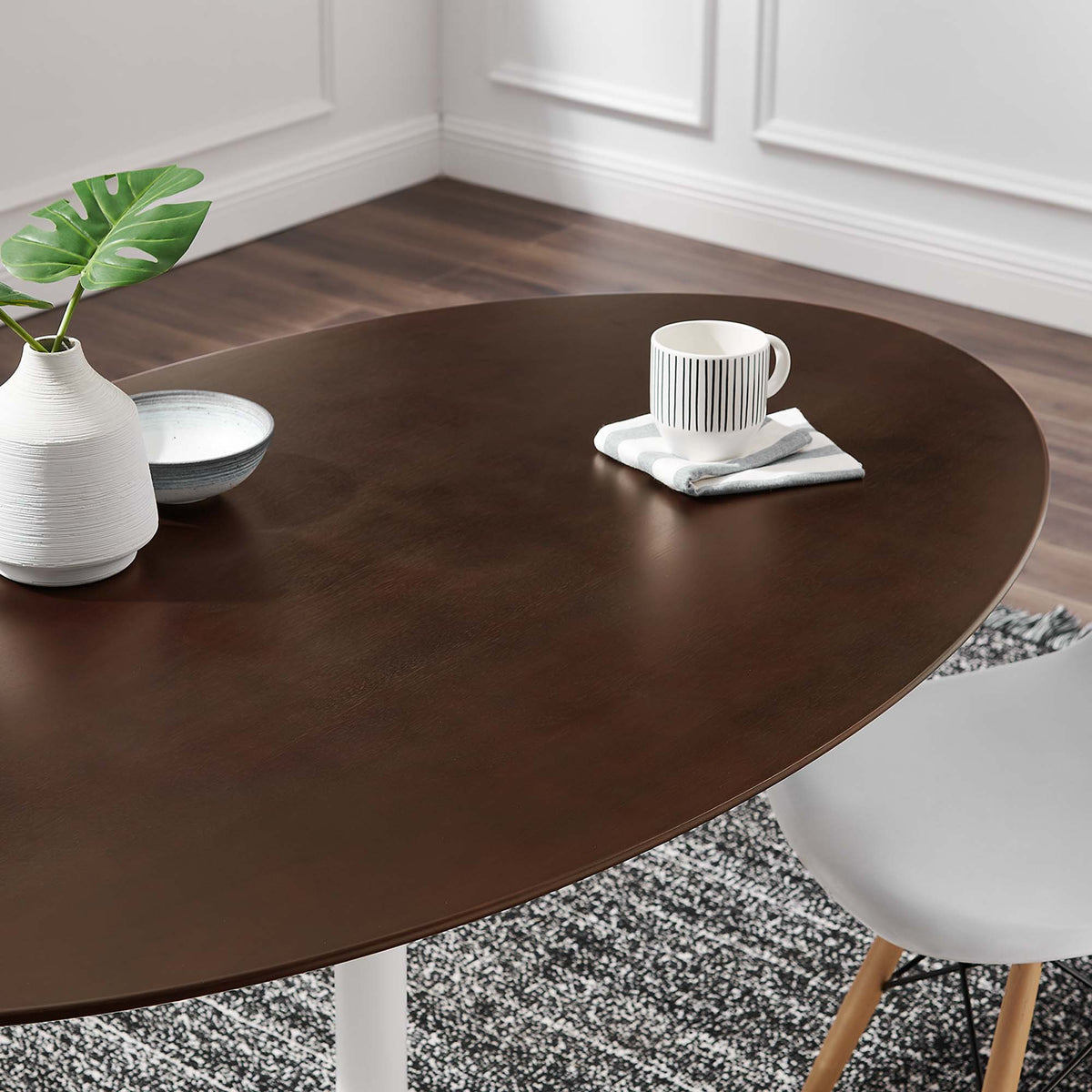 Lippa White/Cherry 60" Oval Cherry Walnut Wood Dining Table - Ornate Home