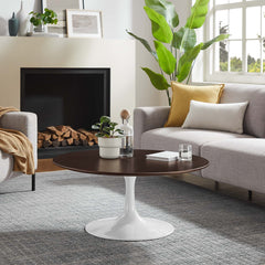 Lippa White/Cherry Walnut 36" Round Wood Coffee Table - Ornate Home