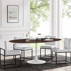 Lippa White/Cherry Walnut 78" Oval Wood Dining Table - Ornate Home