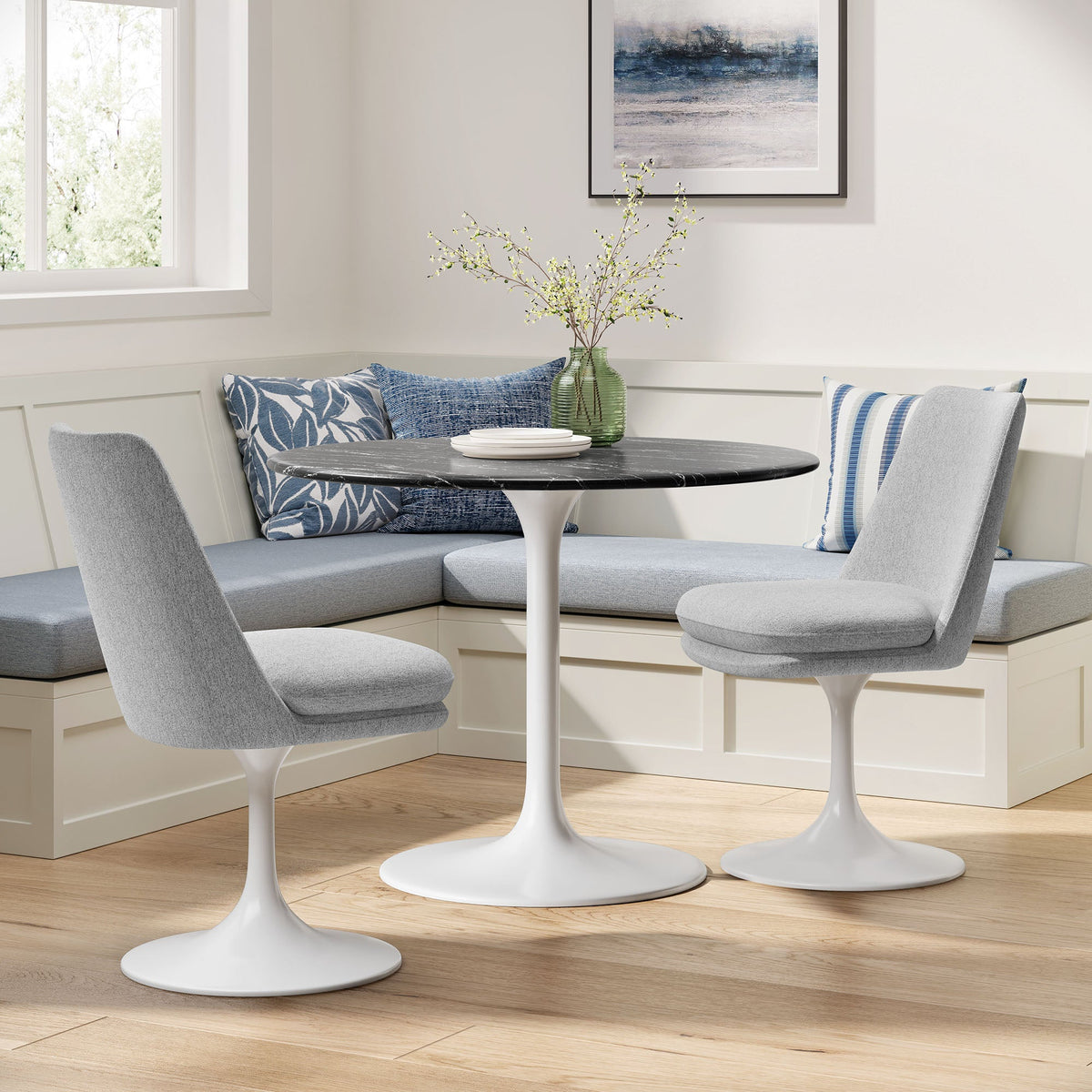 Lippa White/Light Gray Swivel Dining Upholstered Side Chair - Ornate Home