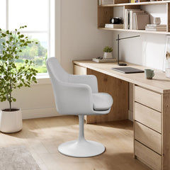 Lippa White Swivel Dining Vegan Leather Armchair - Ornate Home