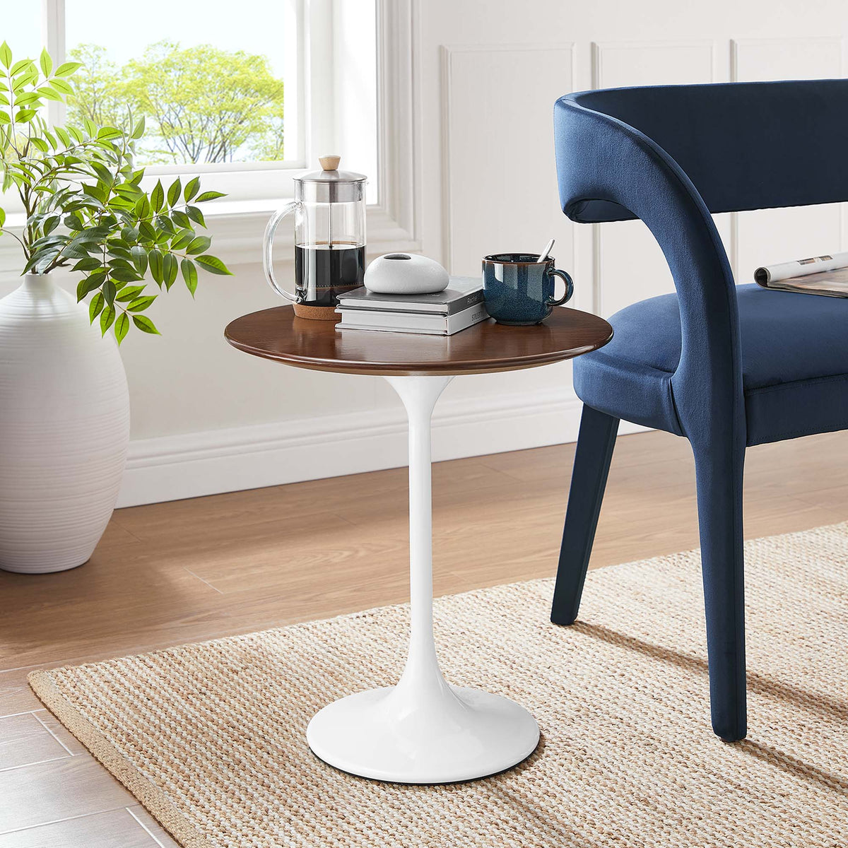 Lippa White/Walnut 20" Round Wood Side Table - Ornate Home