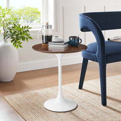 Lippa White/Walnut 20" Round Wood Side Table - Ornate Home