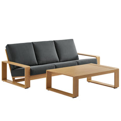 Lirienne Charcoal/Natural 2-Piece Outdoor Patio Aluminum Faux Wood Furniture Set - Ornate Home