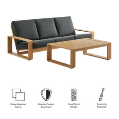 Lirienne Charcoal/Natural 2-Piece Outdoor Patio Aluminum Faux Wood Furniture Set - Ornate Home