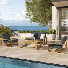 Lirienne Charcoal/Natural 4-Piece Outdoor Patio Aluminum Faux Wood Furniture Set - 74x98.5" - Ornate Home