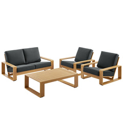Lirienne Charcoal/Natural 4-Piece Outdoor Patio Aluminum Faux Wood Furniture Set - 74x98.5" - Ornate Home