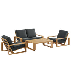 Lirienne Charcoal/Natural 4-Piece Outdoor Patio Aluminum Faux Wood Furniture Set - 74x98.5" - Ornate Home