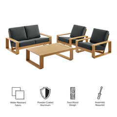Lirienne Charcoal/Natural 4-Piece Outdoor Patio Aluminum Faux Wood Furniture Set - 74x98.5" - Ornate Home