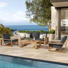 Lirienne Charcoal/Natural 4-Piece Outdoor Patio Aluminum Faux Wood Furniture Set - 79.5x123.5" - Ornate Home