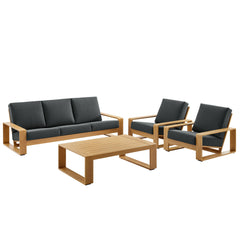 Lirienne Charcoal/Natural 4-Piece Outdoor Patio Aluminum Faux Wood Furniture Set - 79.5x123.5" - Ornate Home