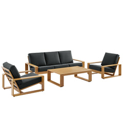Lirienne Charcoal/Natural 4-Piece Outdoor Patio Aluminum Faux Wood Furniture Set - 79.5x123.5" - Ornate Home