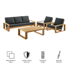 Lirienne Charcoal/Natural 4-Piece Outdoor Patio Aluminum Faux Wood Furniture Set - 79.5x123.5" - Ornate Home