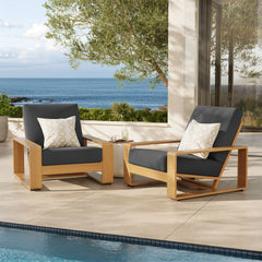 Lirienne Charcoal/Natural Outdoor Patio Aluminum Faux Wood Armchairs (Set of 2) - Ornate Home