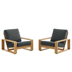 Lirienne Charcoal/Natural Outdoor Patio Aluminum Faux Wood Armchairs (Set of 2) - Ornate Home