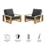 Lirienne Charcoal/Natural Outdoor Patio Aluminum Faux Wood Armchairs (Set of 2) - Ornate Home