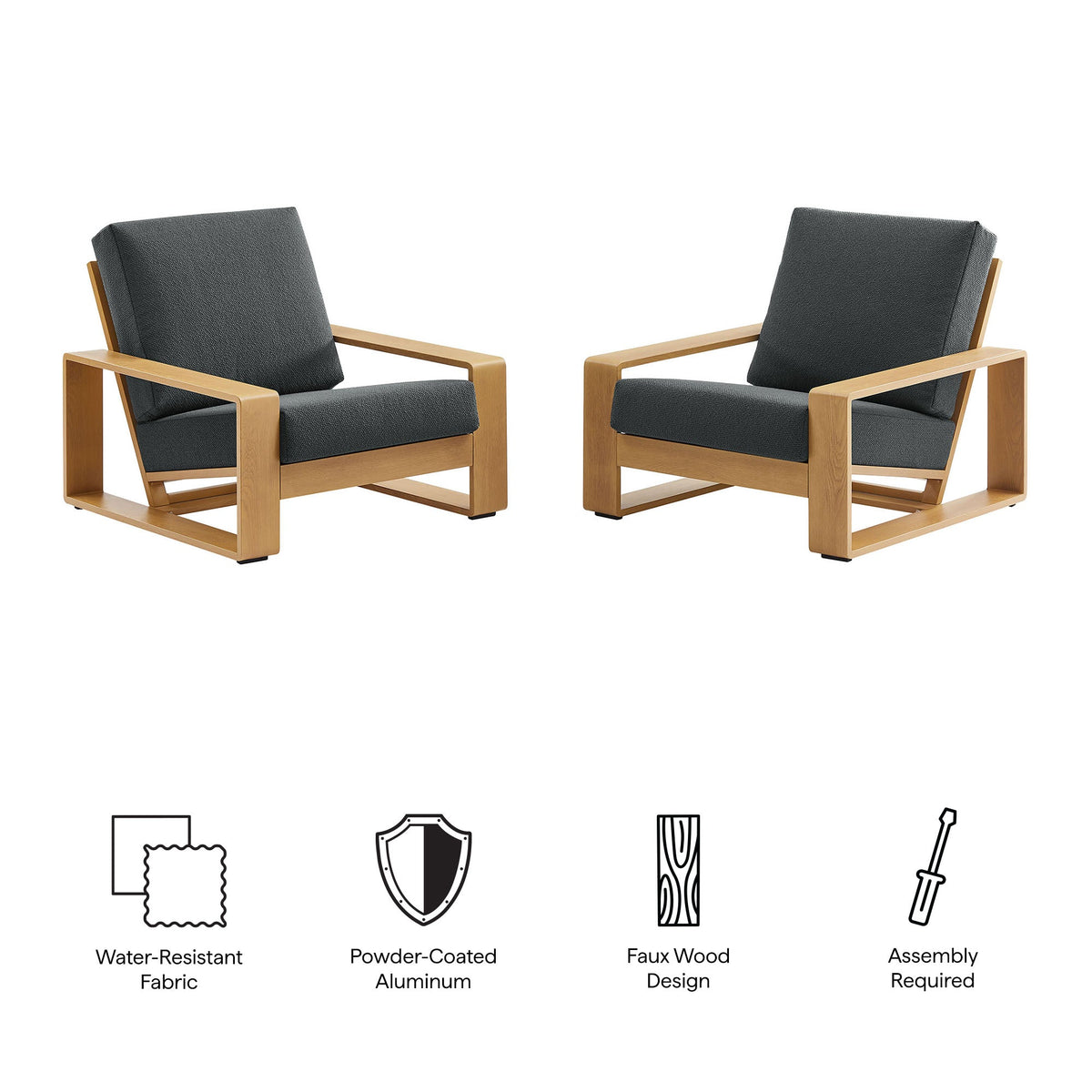 Lirienne Charcoal/Natural Outdoor Patio Aluminum Faux Wood Armchairs (Set of 2) - Ornate Home