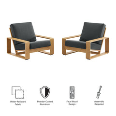 Lirienne Charcoal/Natural Outdoor Patio Aluminum Faux Wood Armchairs (Set of 2) - Ornate Home