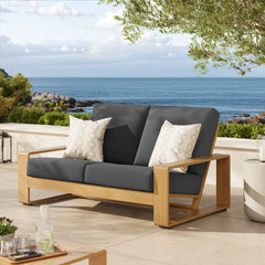 Lirienne Charcoal/Natural Outdoor Patio Aluminum Faux Wood Loveseat - Ornate Home