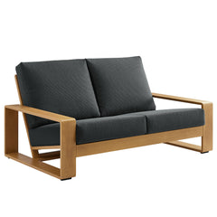 Lirienne Charcoal/Natural Outdoor Patio Aluminum Faux Wood Loveseat - Ornate Home