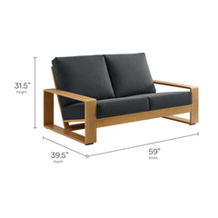 Lirienne Charcoal/Natural Outdoor Patio Aluminum Faux Wood Loveseat - Ornate Home