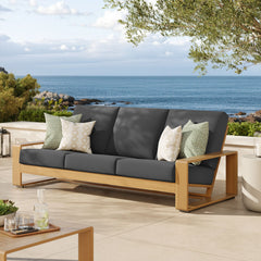 Lirienne Charcoal/Natural Outdoor Patio Aluminum Faux Wood Sofa - Ornate Home